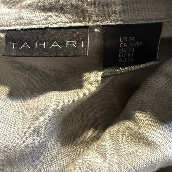Tahari Linen Blend Button Front Shirt Dress, Gray, Size Medium - Picture 6 of 8